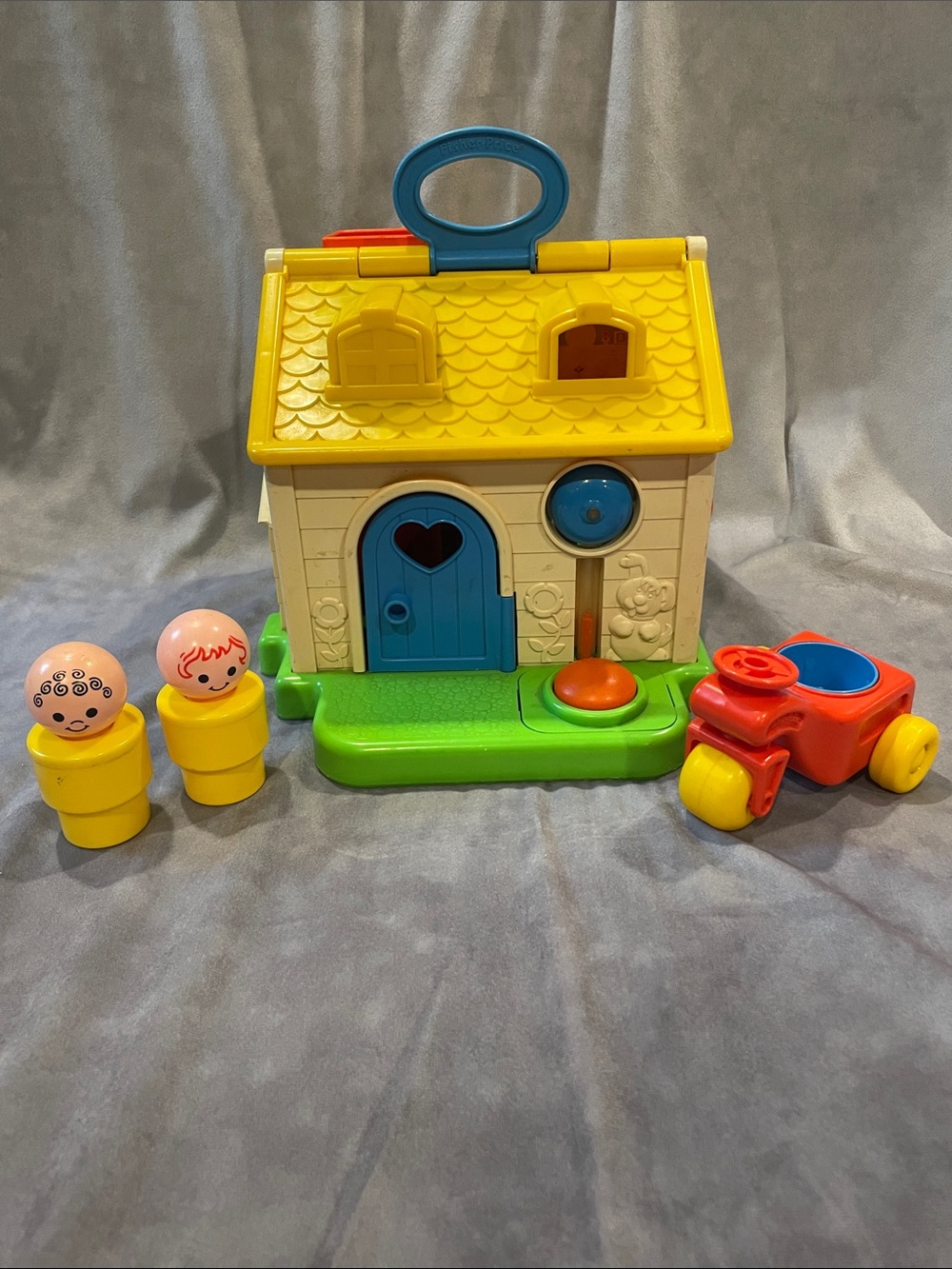 Vintage Fisher Price Playhouse Toy with Blue Door and Yellow Roof